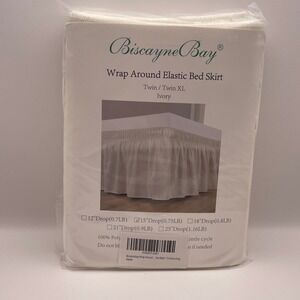 Biscayne Bay Wrap Around Elastic Bed Skirt Twin Twin XL Ivory 15 Inch Drop NIP